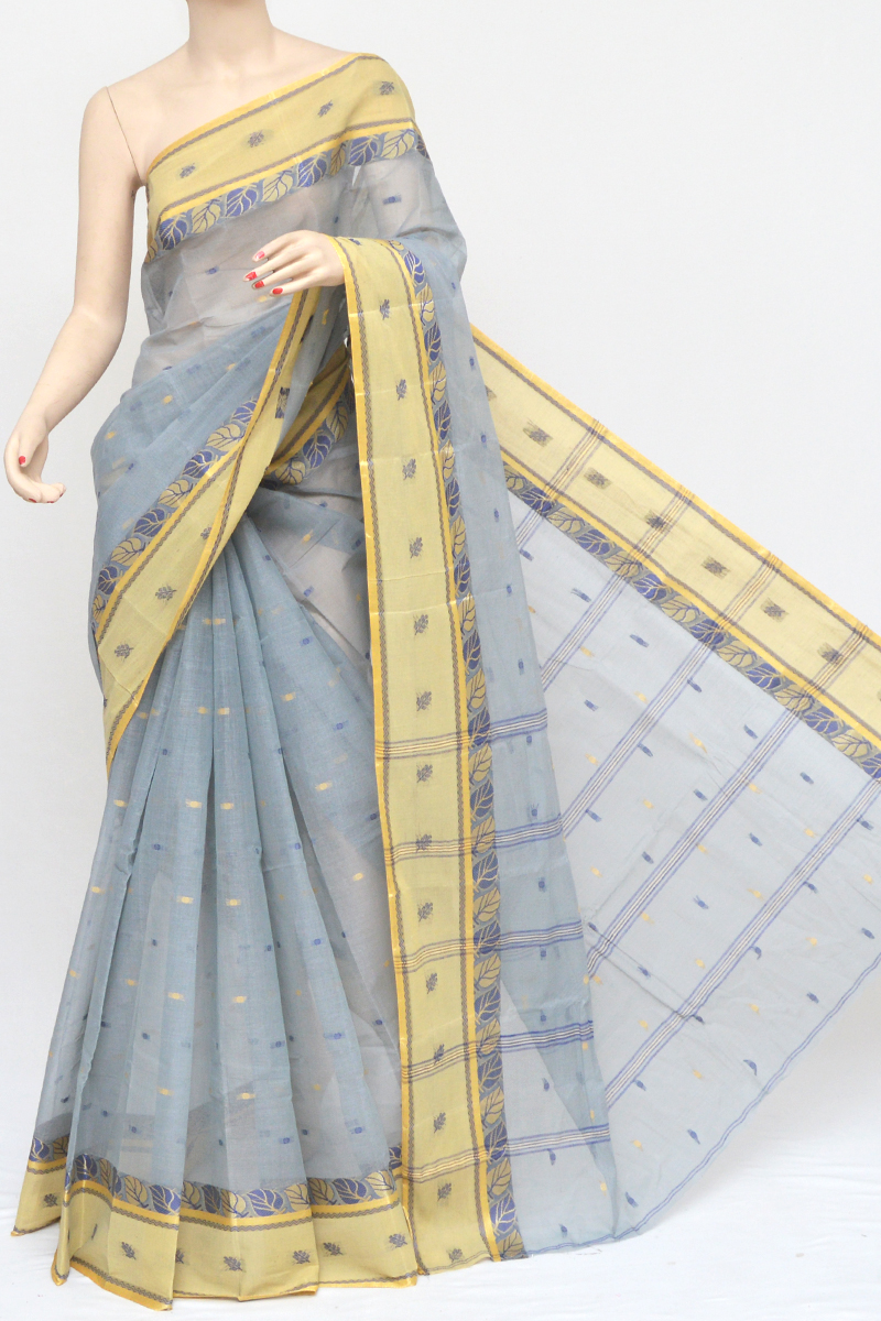 Grey Color Cotton Tant Bengal Handloom Saree (without Blouse) - Mc2510565